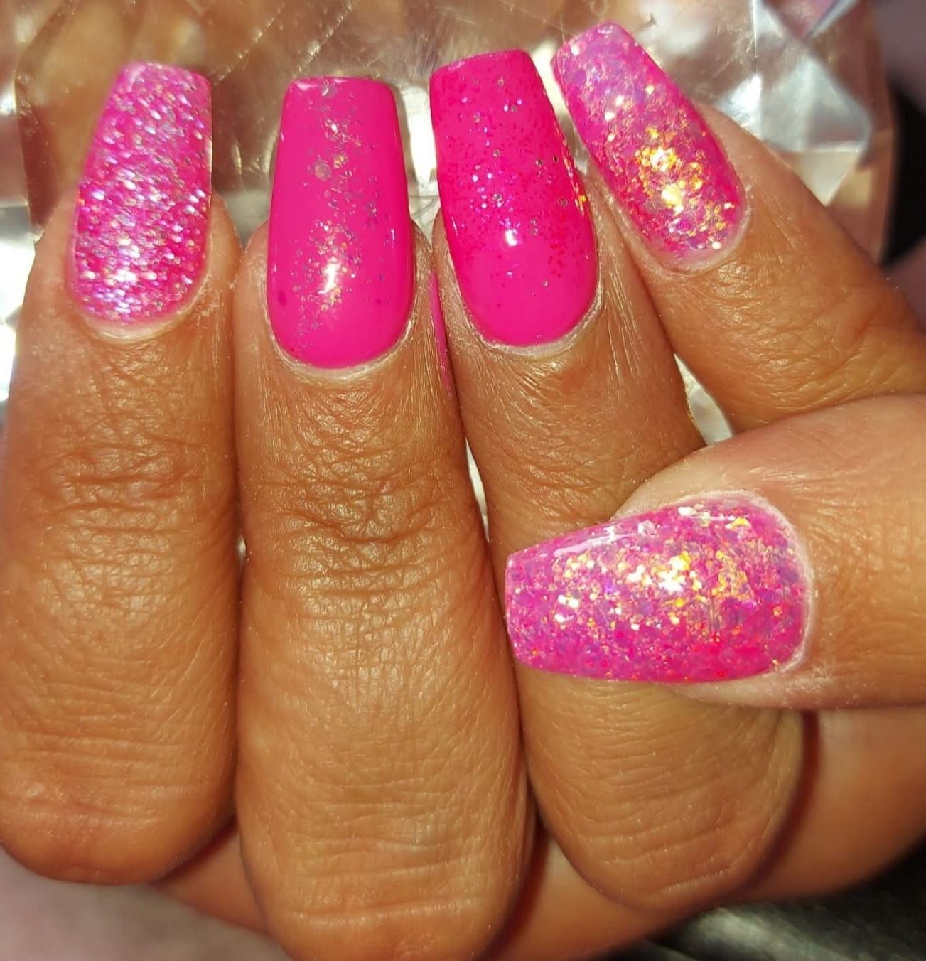 Hot pink glitter acrylics